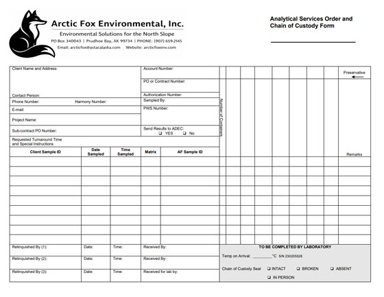 Chain of Custody form
